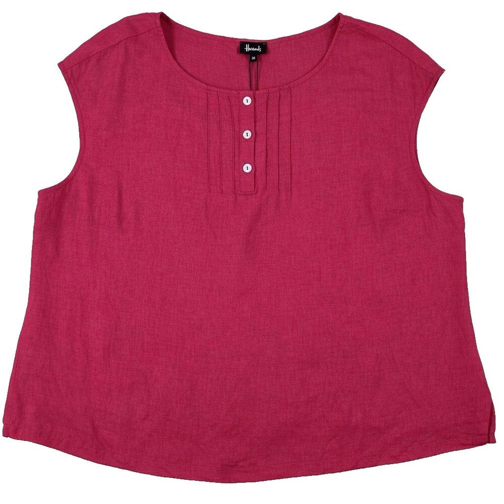 Harrods Linen Top 3XL 26 Pink Sleeveless Pintuck Blouse Italian Lagenlook New